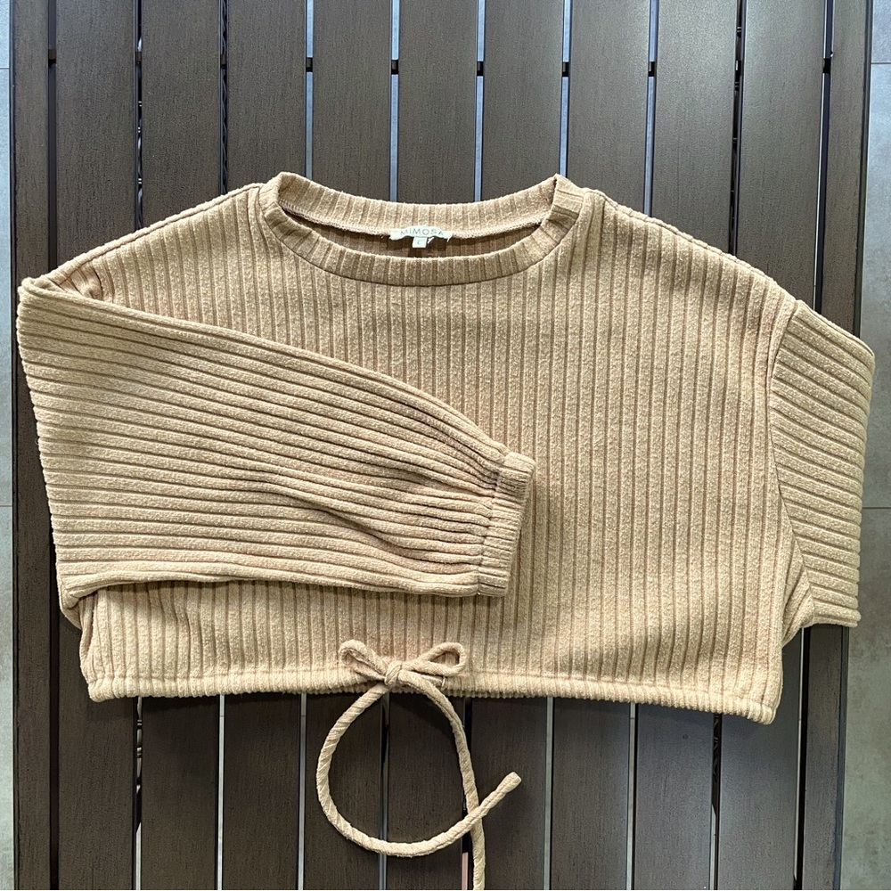 MIMOSA RIBBED DRAWSTRING CROP TOP!!
